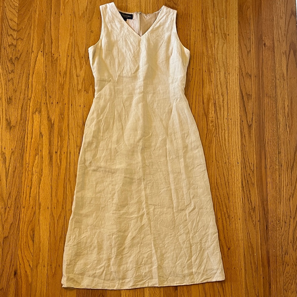 Limited Brooks Brothers Cream Linen Midi Dress